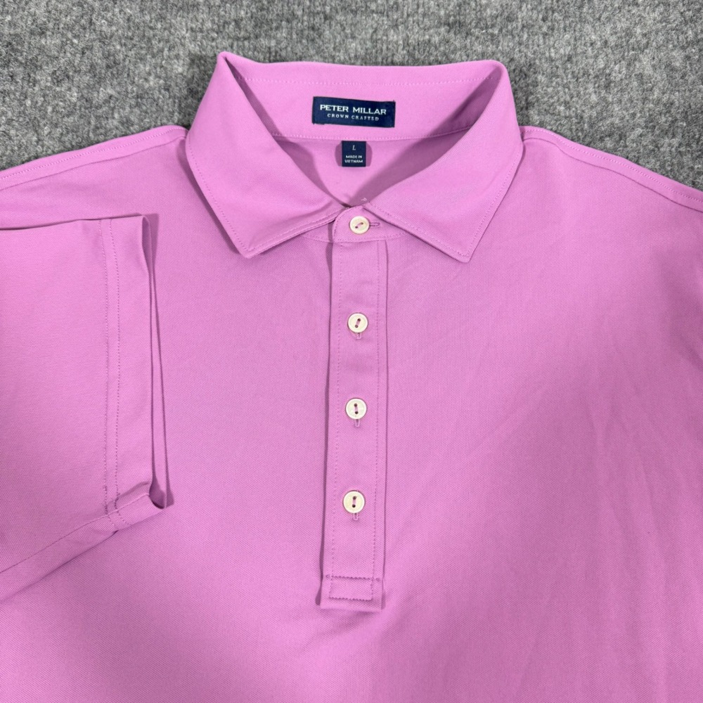 Peter Millar Crown Crafted Polo Performance Shirt Mens L Pink Short Sleeve EUC